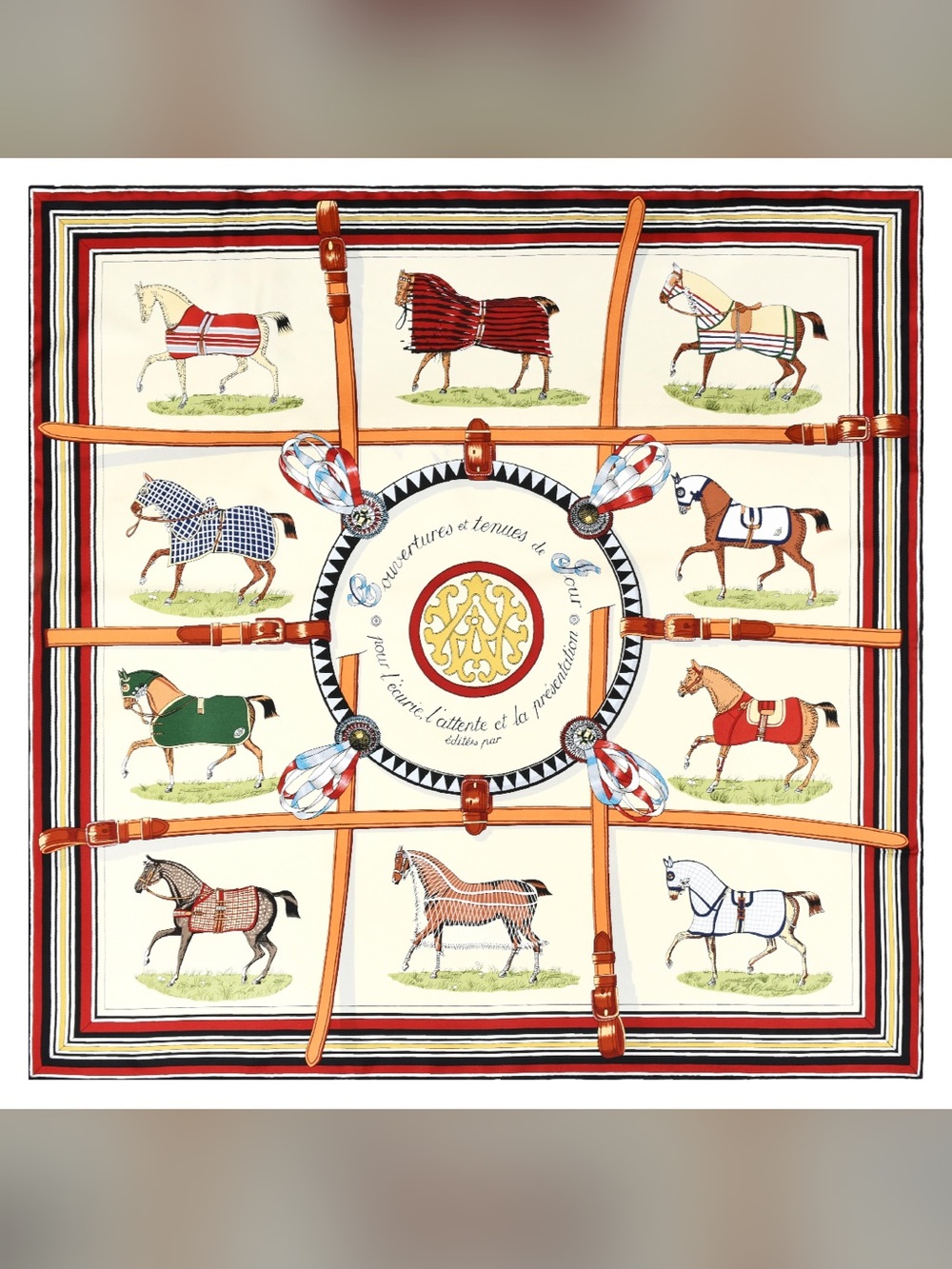 NEW Carolina Lemke Royal Court 100% Silk Equestrian Bridle Print Scarf Statement